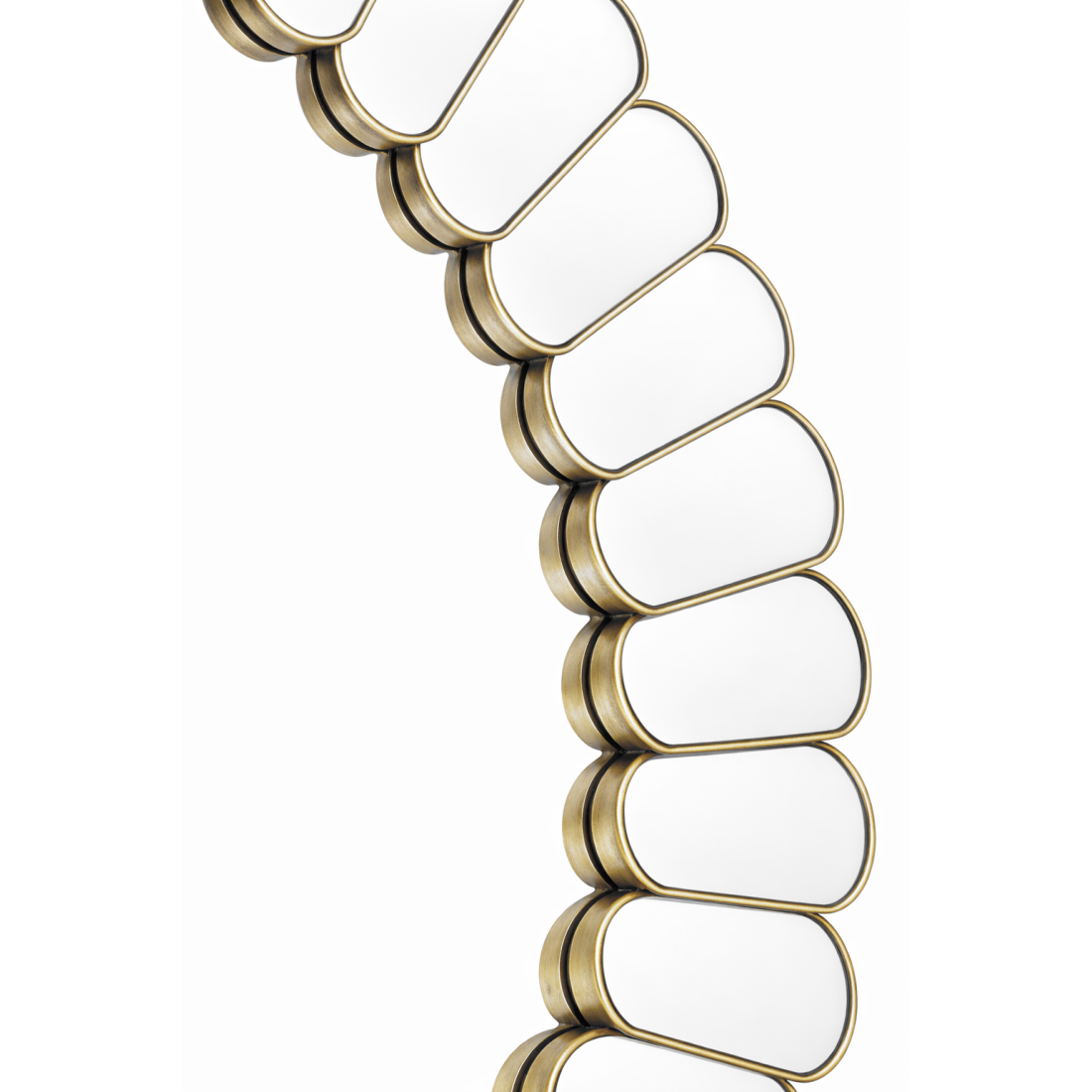 Oglinda decorativa rotunda, 60 x 60 cm, cu rama aurie, design modern, elemente alungite dispuse radial