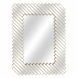 Oglinda decorativa perete cu rama geometrica aurie, 74x55 cm, design modern elegant cu elemente geometrice dispuse diagonal