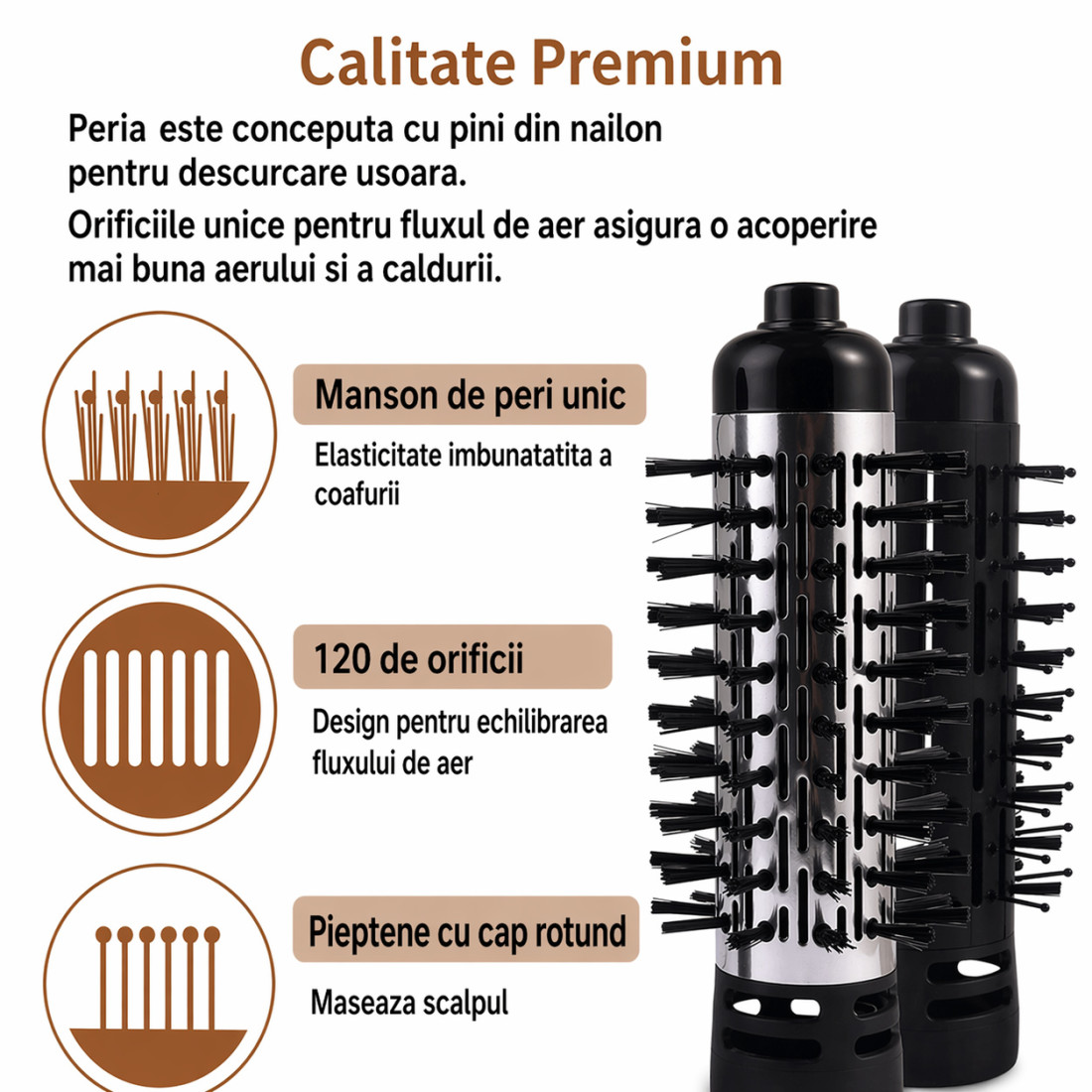 Perie electrica de par rotativa, DSP Profesional, 900W, 2 perii capete rotative, uscare 360° si stilizare, 2 viteze, 2 setari de temperatura, potrivita pentru orice lungime si tip de par, cablu de 1.8 m