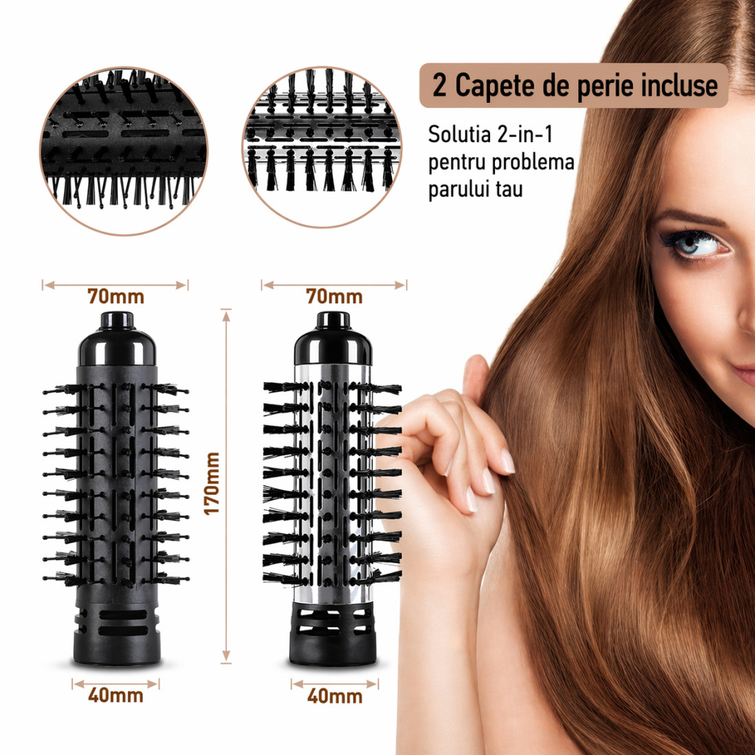 Perie electrica de par rotativa, DSP Profesional, 900W, 2 perii capete rotative, uscare 360° si stilizare, 2 viteze, 2 setari de temperatura, potrivita pentru orice lungime si tip de par, cablu de 1.8 m