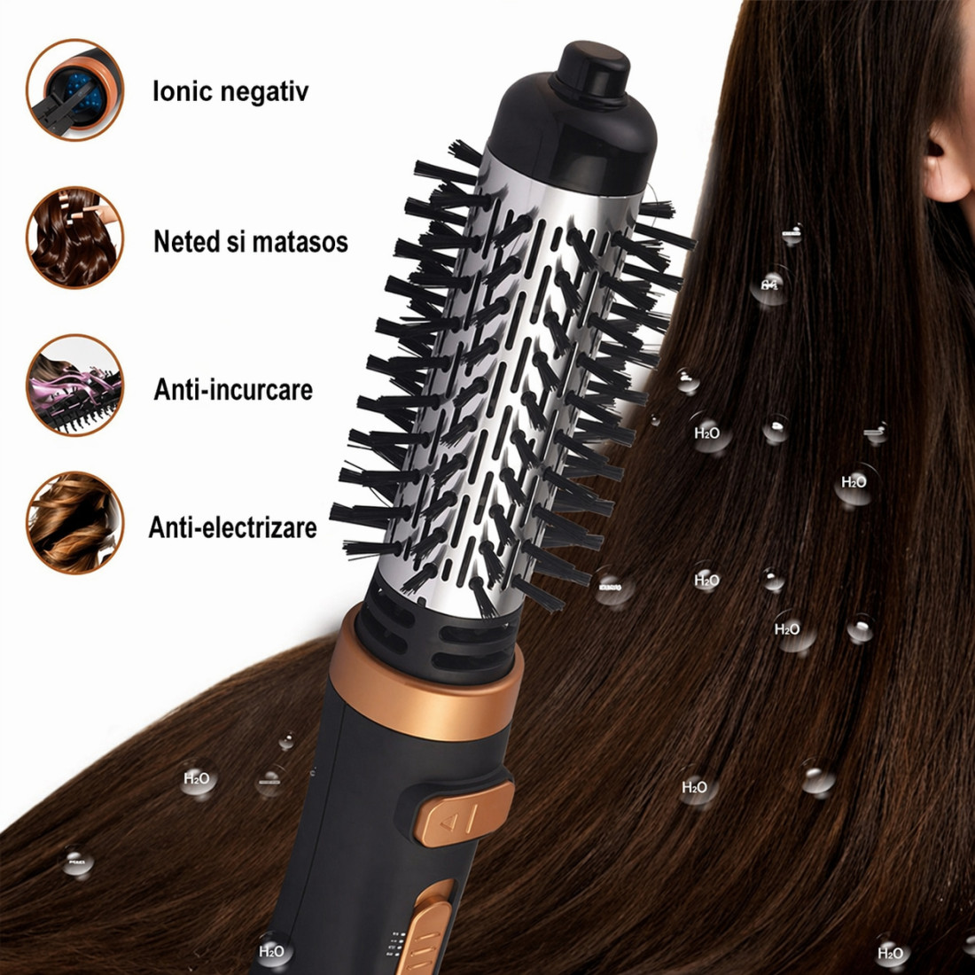 Perie electrica de par rotativa, DSP Profesional, 900W, 2 perii capete rotative, uscare 360° si stilizare, 2 viteze, 2 setari de temperatura, potrivita pentru orice lungime si tip de par, cablu de 1.8 m