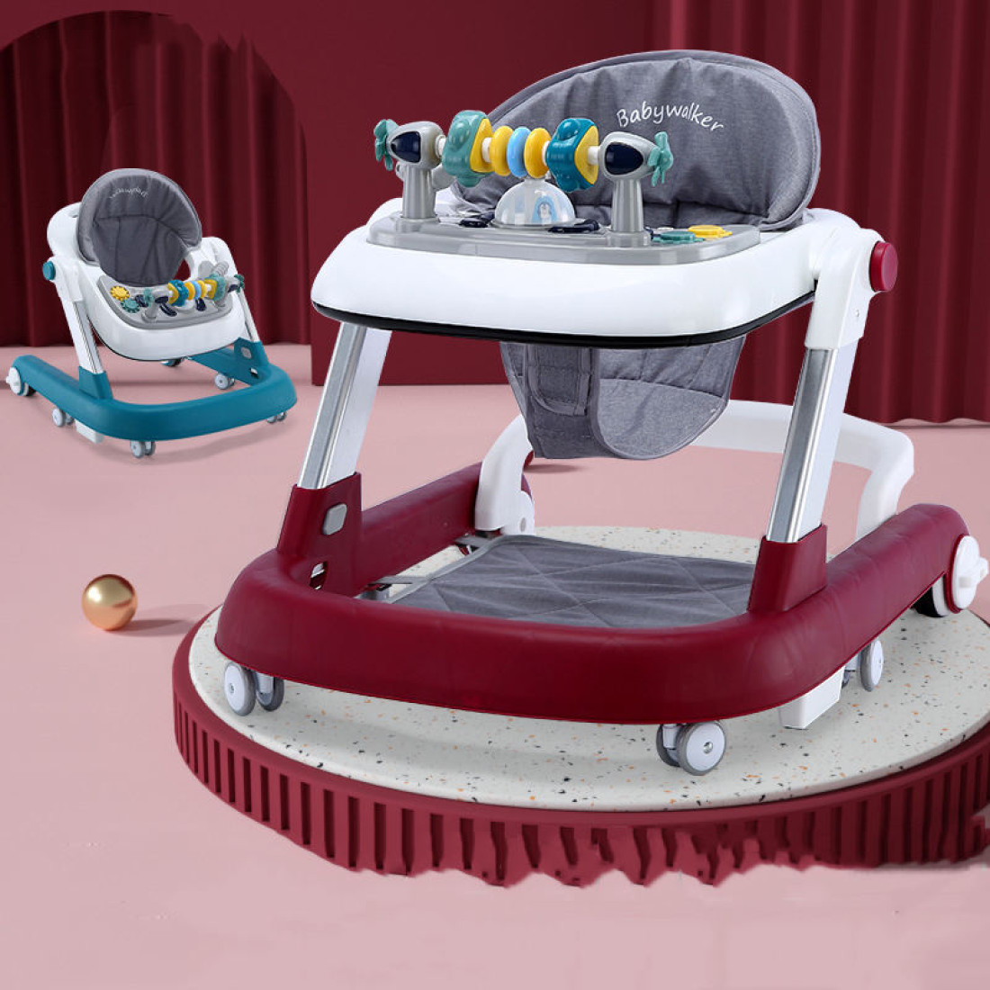 Premergator Copii RDB-12 2in1, Pliabil, Suport cu Pernuta, Roti pivotante, Masuta, Jucarii cu Sunete, Visiniu Premergator Copii RDB-12 2in1, Pliabil, Suport cu Pernuta, Roti pivotante, Masuta, Jucarii cu Sunete, Visiniu