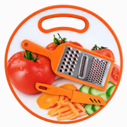 Set 3 piese, tocator, razuitoare, cutit, portocaliu