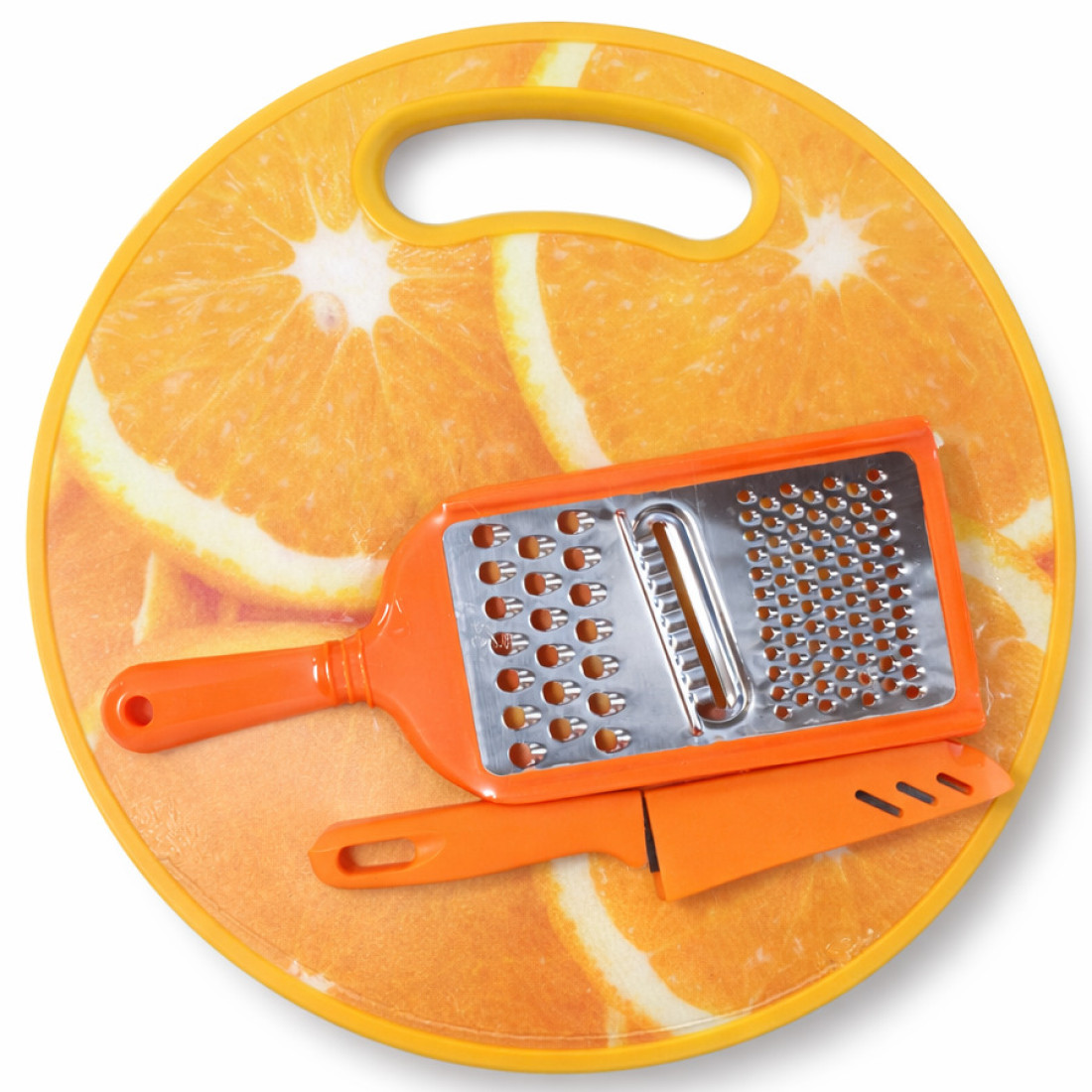 Set 3 piese, tocator, razuitoare, cutit, galben