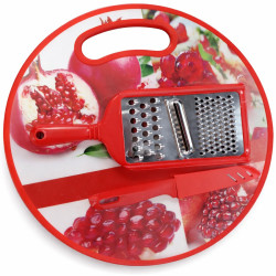 Set 3 piese, tocator, razuitoare, cutit, rosu