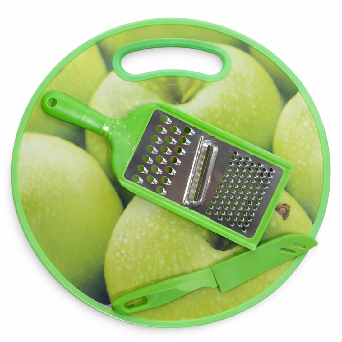 Set 3 piese, tocator, razuitoare, cutit, verde