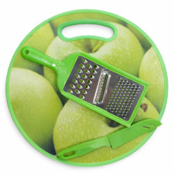 Set 3 piese, tocator, razuitoare, cutit, verde