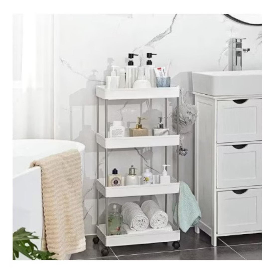 Etajera slim pentru baie si bucatarie cu 3 rafturi