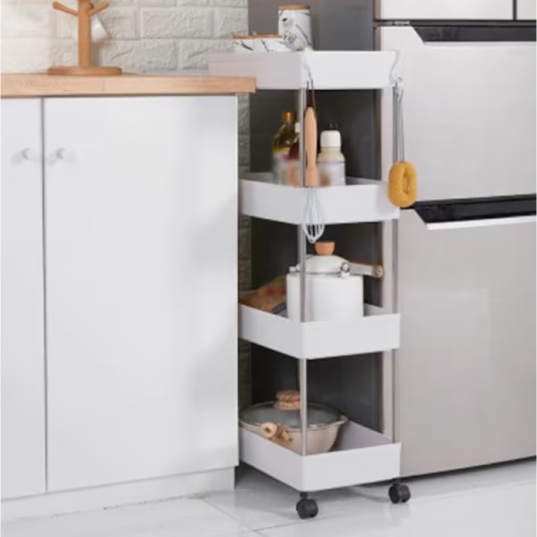 Etajera slim pentru baie si bucatarie cu 3 rafturi