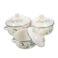 SET 3 CRATITE EMAILATE FLORI CU CAPACE 16/18/20cm