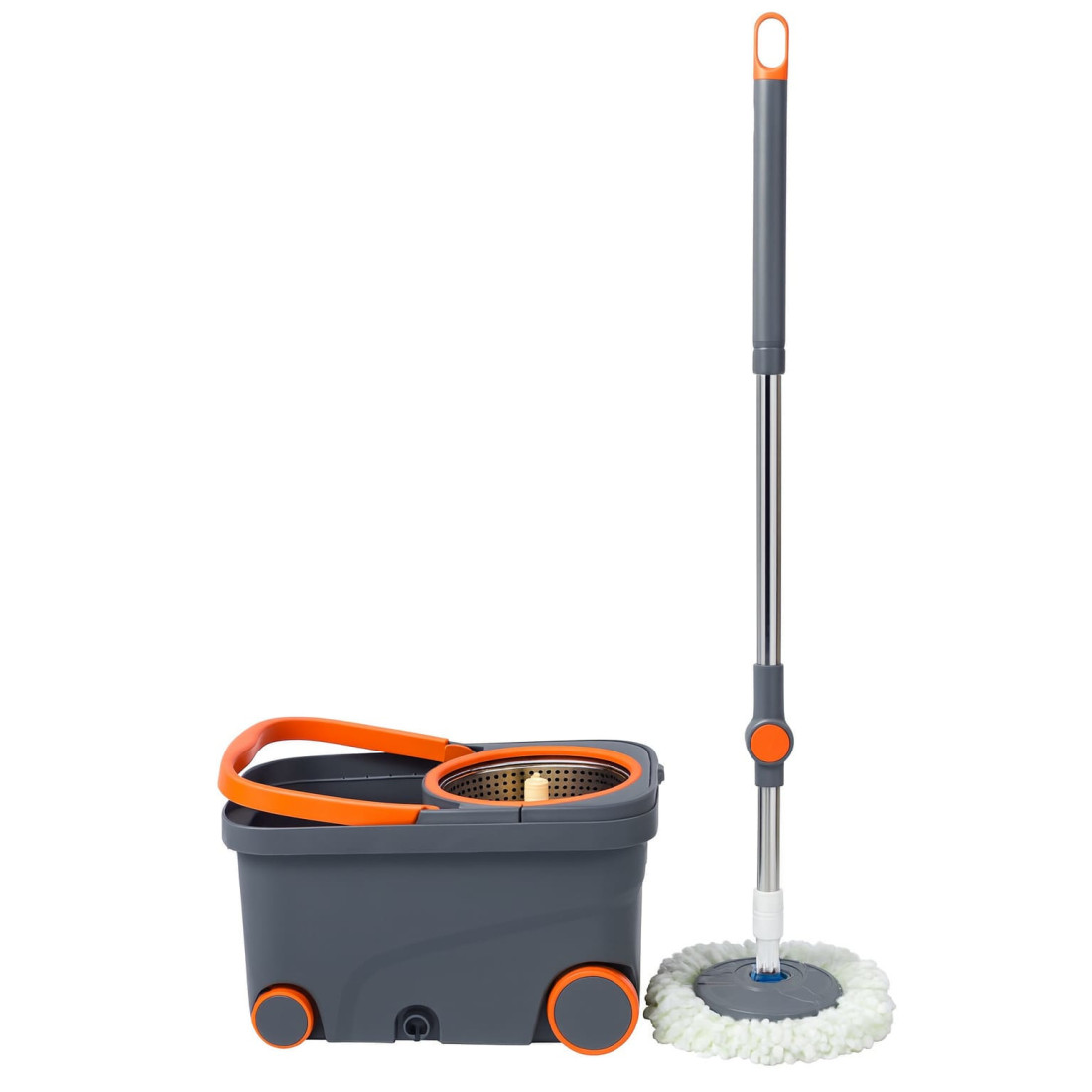 Mop rotativ cu galeata, Set curatenie cu 2 rezerve, Coada telescopica, Mop rotativ 360°, Centrifuga inox, Maner si roti pentru transport