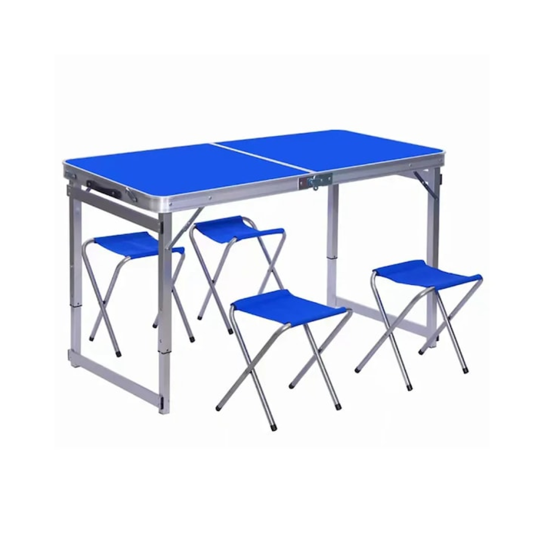 Masa Pliabila din Aluminiu cu 4 Scaune, Tip Valiza, Usor de Transportat, Blat 120 x 60 cm, Inaltime Reglabila 50-63 cm, Albastru Masa Pliabila din Aluminiu cu 4 Scaune, Tip Valiza, Usor de Transportat, Blat 120 x 60 cm, Inaltime Reglabila 50-63 cm, Albastru