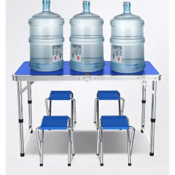 Masa Pliabila din Aluminiu cu 4 Scaune, Tip Valiza, Usor de Transportat, Blat 120 x 60 cm, Inaltime Reglabila 50-63 cm, Albastru Masa Pliabila din Aluminiu cu 4 Scaune, Tip Valiza, Usor de Transportat, Blat 120 x 60 cm, Inaltime Reglabila 50-63 cm, Albastru