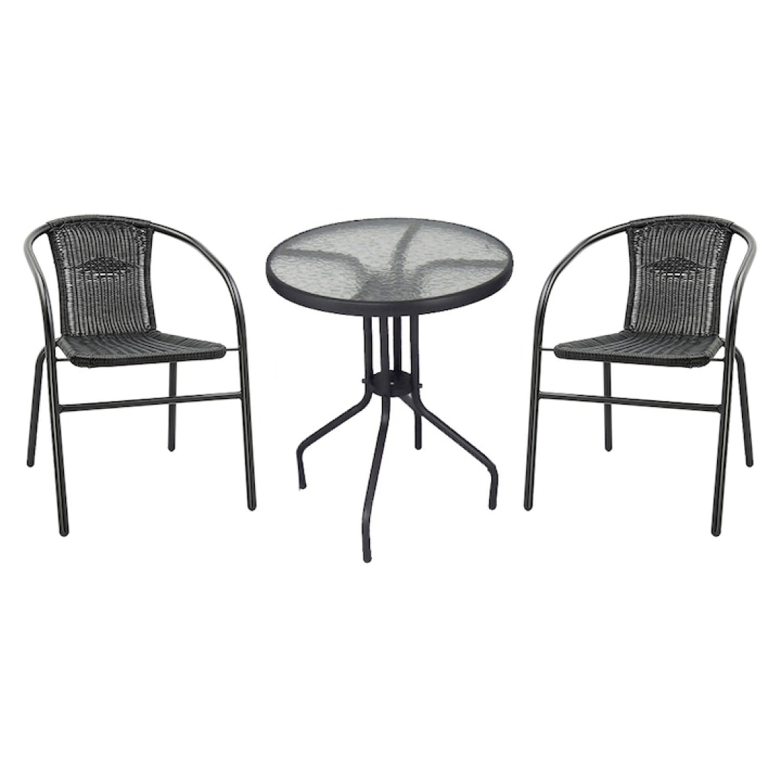 Set mobilier de gradina 3 piese, masa 60 x 72 cm si 2 scaune 53 x 65 x 72 cm, negru