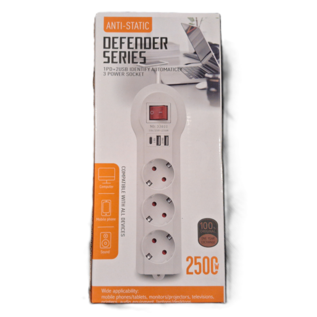 Prelungitor 3M cu 3 prize, 2 USB, 1 USB-C