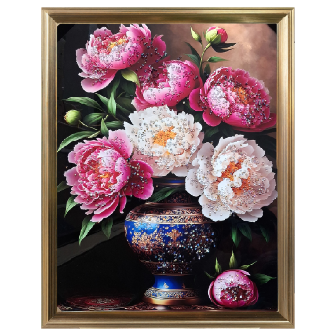 Tablou floral cu bujori roz si albi 50x70 cm
