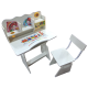 Set Birou cu scaun pentru copii, Cadru Metalic, cu inaltime reglabila, Birou 75x48 cm, Scaun 34x30 cm, Culoare Alb