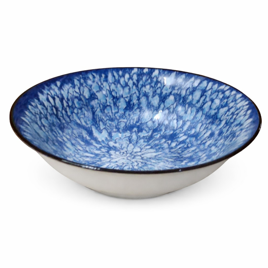 Bol ceramic, 17 cm, model floral, albastru