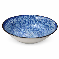 Bol ceramic, 17 cm, model floral, albastru