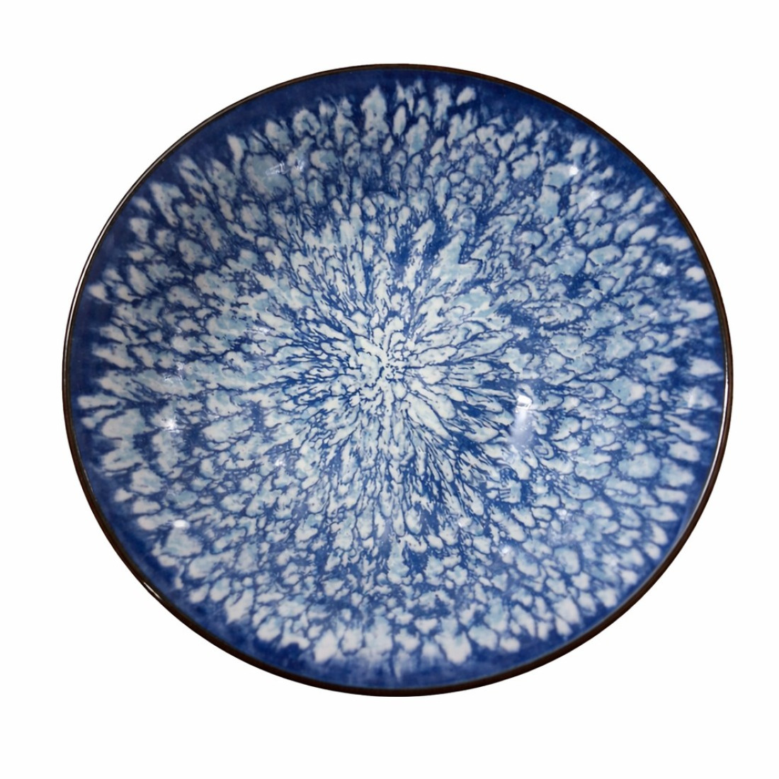 Bol ceramic, 17 cm, model floral, albastru