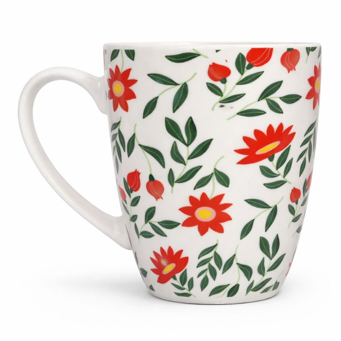 Cana ceramica cu flori rosii, 10 cm