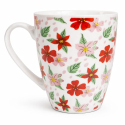 Cana ceramica cu flori rosii si roz, 10 cm