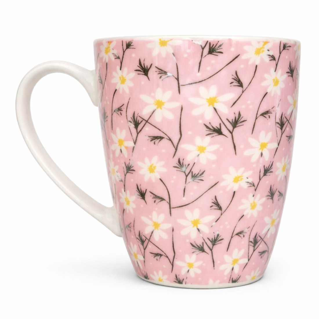 Cana ceramica roz cu margarete, 10 cm