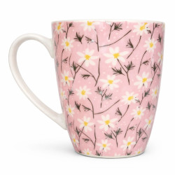 Cana ceramica roz cu margarete, 10 cm