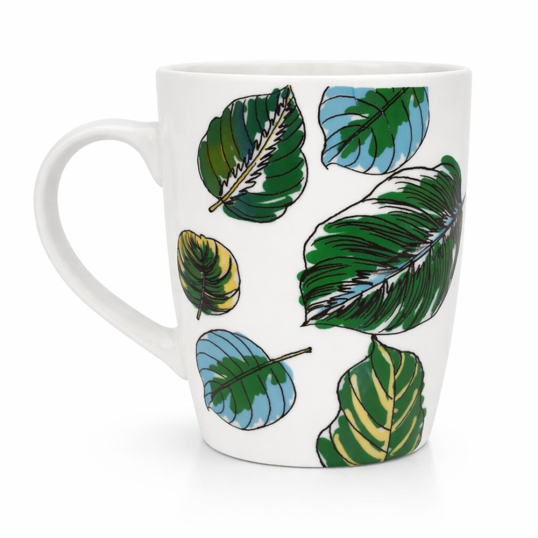 Cana ceramica, model frunze verzi, 10 cm