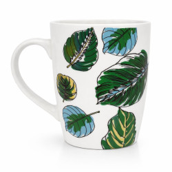 Cana ceramica, model frunze verzi, 10 cm