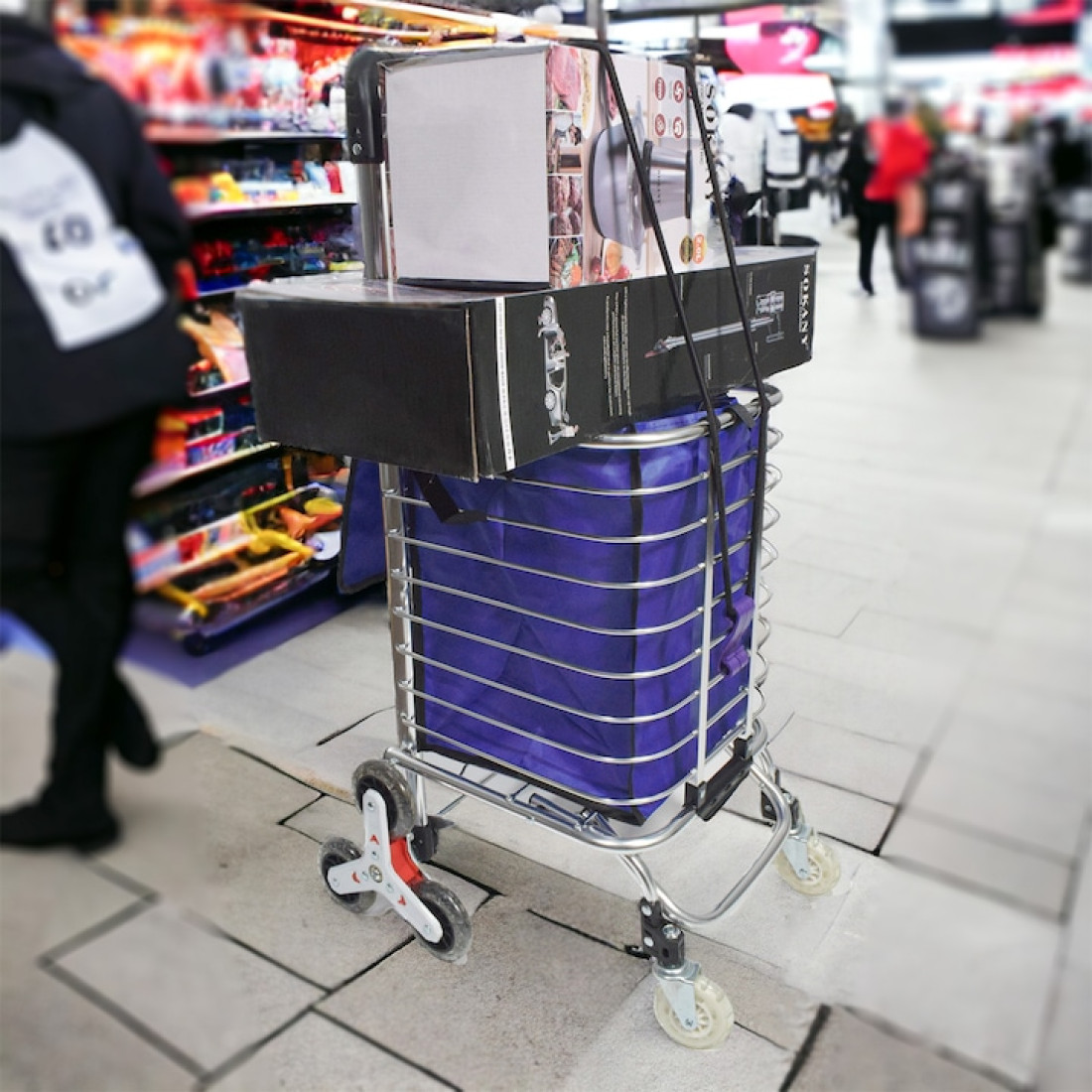 Carucior cumparaturi, pliabil, cu 3 roti pentru scari, mov