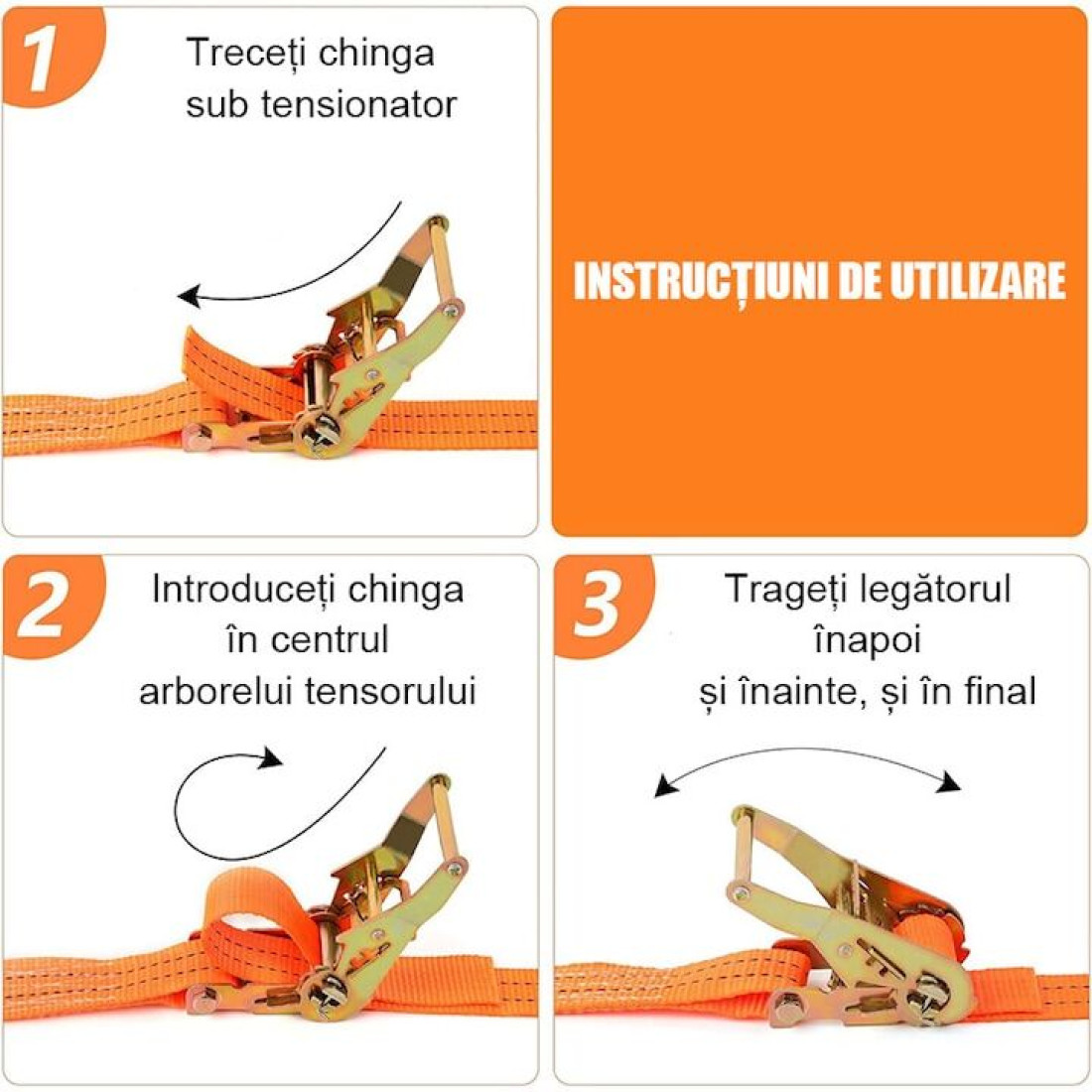 Chinga ancorare marfa, lungime 10 metri, latime 5 cm, portocalie