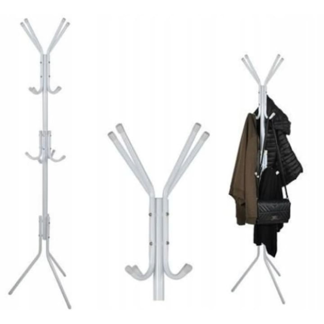 Cuier tip pom, pentru hol, 3 nivele, 12 agatatori, metal, 175 cm, alb