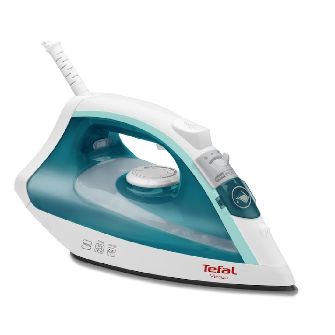Fier de calcat Tefal Virtuo FV1710E0, 1800W, rezervor apa 0.2L, jet de abur 80g/min, abur variabil 20g/min, functie anticalcar, Alb