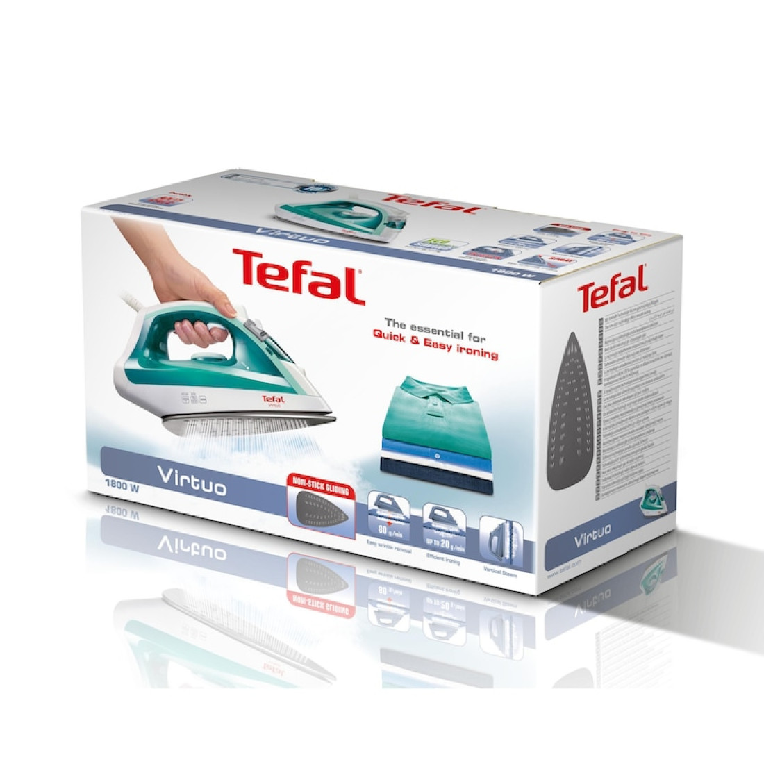 Fier de calcat Tefal Virtuo FV1710E0, 1800W, rezervor apa 0.2L, jet de abur 80g/min, abur variabil 20g/min, functie anticalcar, Alb