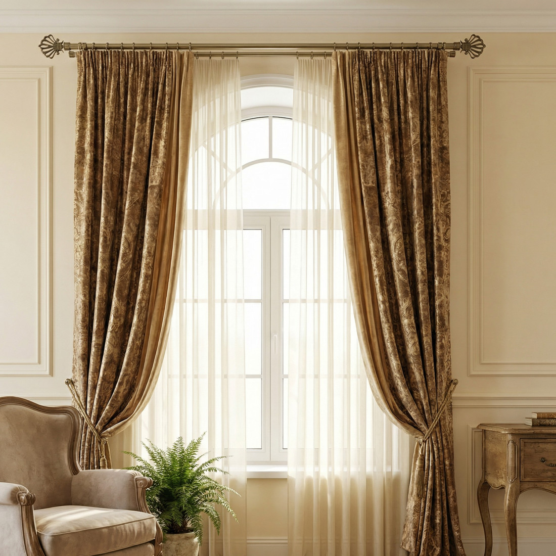 Galerie telescopica perdea sau draperie, dubla, metalica, bronz, cu lungime reglabila, 210-400 cm, coroana