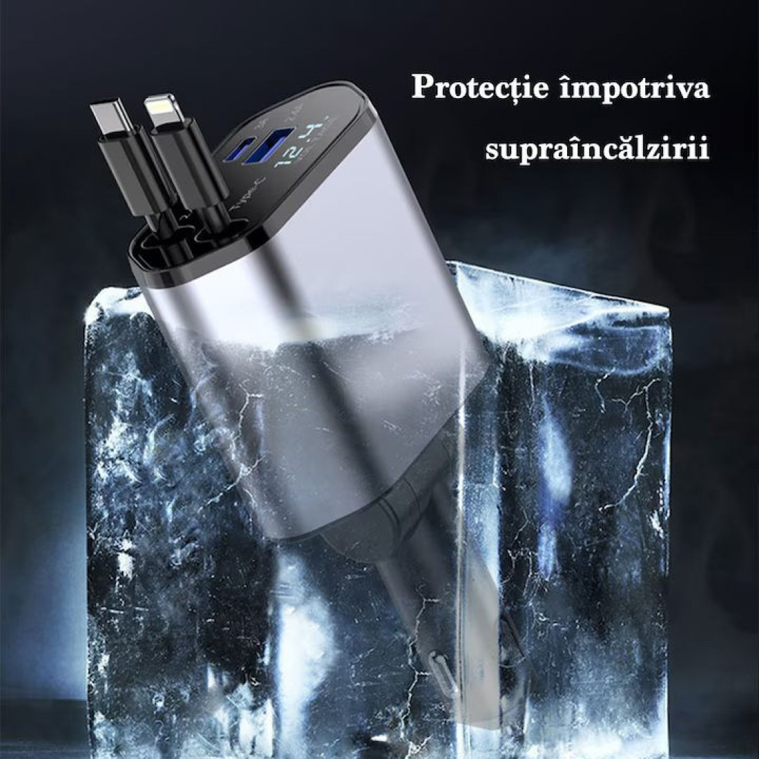 Incarcator Auto Smart 4 in 1, 120W, Fast Charge USB & Type-C, Cabluri Retractabile Ultra-Resistente, 80 cm, Suport Reglabil 180°, Afisaj LED, Compatibil iPhone & Android, Gri Incarcator Auto Smart 4 in 1, 120W, Fast Charge USB & Type-C, Cabluri Retractabile Ultra-Resistente, 80 cm, Suport Reglabil 180°, Afisaj LED, Compatibil iPhone & Android, Gri