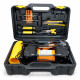 Set complet pentru reparatia si umflarea rotilor auto, cu compresor de aer cu 2 cilindri, duze de umflare, cutit utilitar, unelte de reparare a anvelopelor, surubelnita si cleste