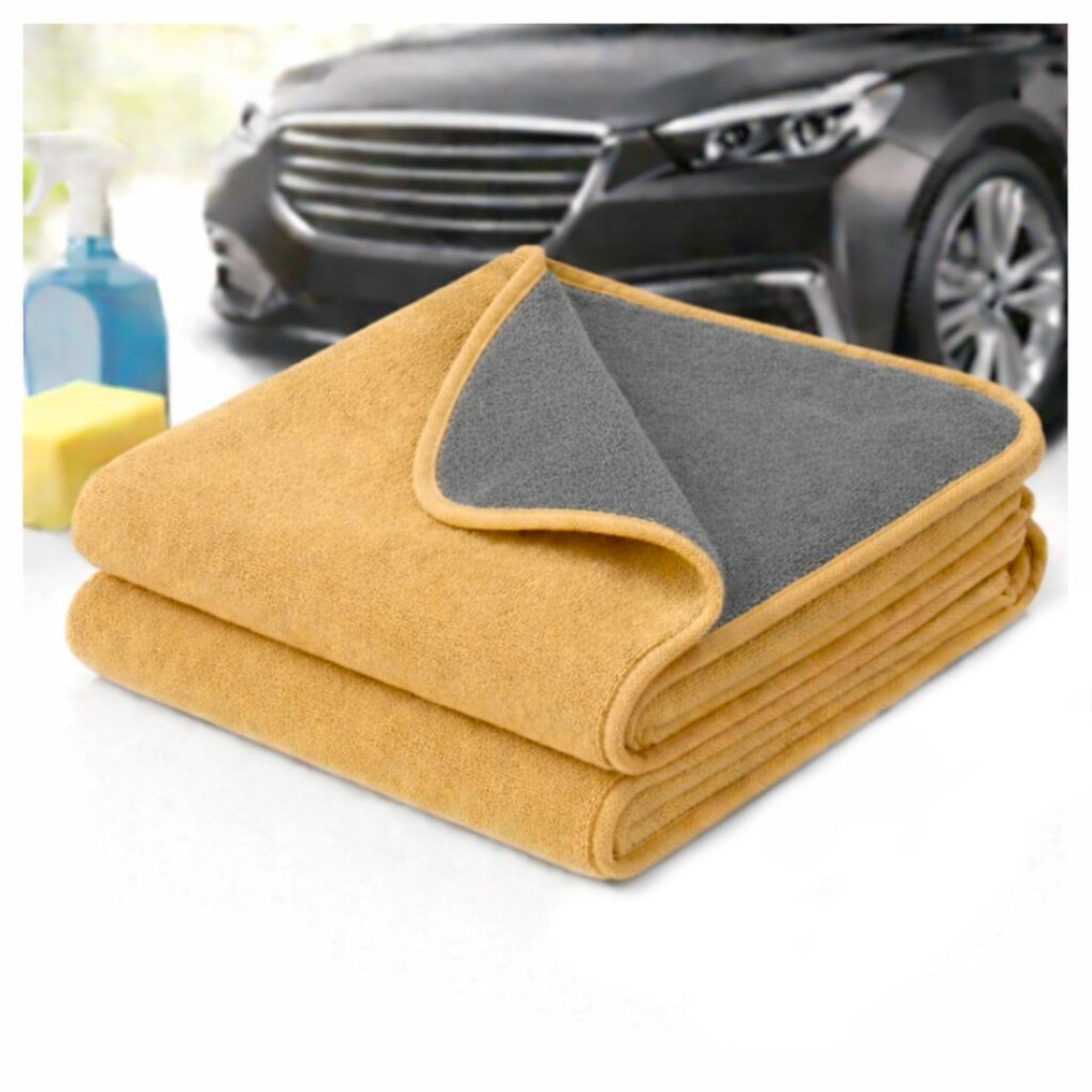 Laveta auto, din microfibra, material moale care nu lasa urme, 2 fete, super absorbanta, uscare rapida, 40x60 cm, galbena/gri