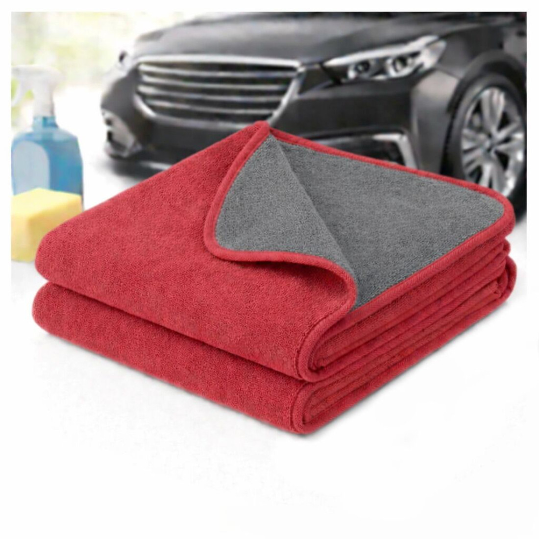 Laveta auto, din microfibra, material moale care nu lasa urme, 2 fete, super absorbanta, uscare rapida, 40x60 cm, rosie/gri