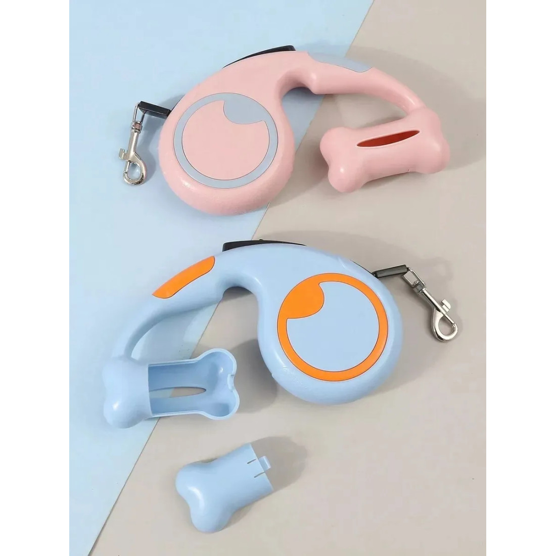 Lesa retractabila cu suport pungi, 3m, roz