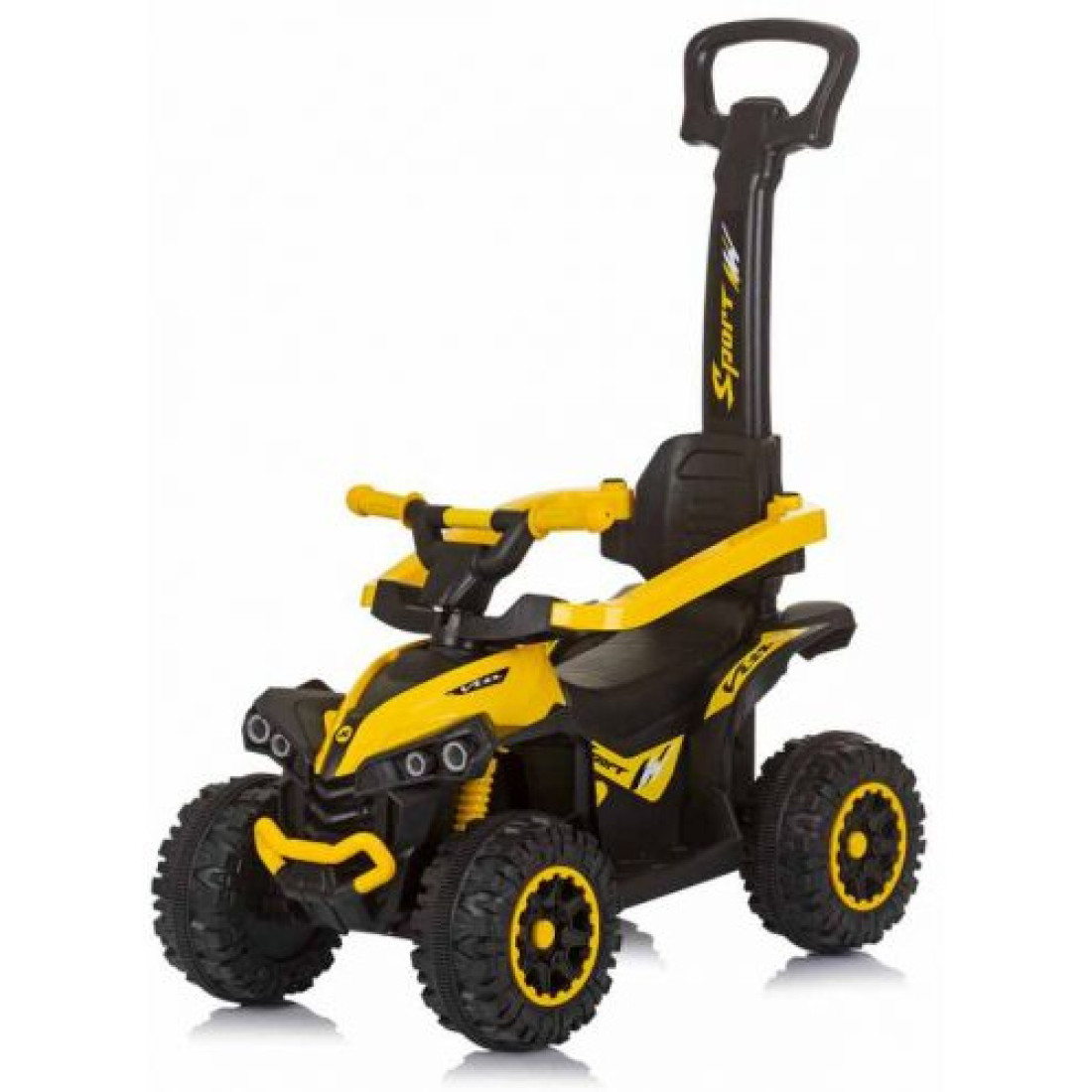 ATV pentru copii, maner de impins pentru parinti detasabil, Pentru interior si exterior, galben