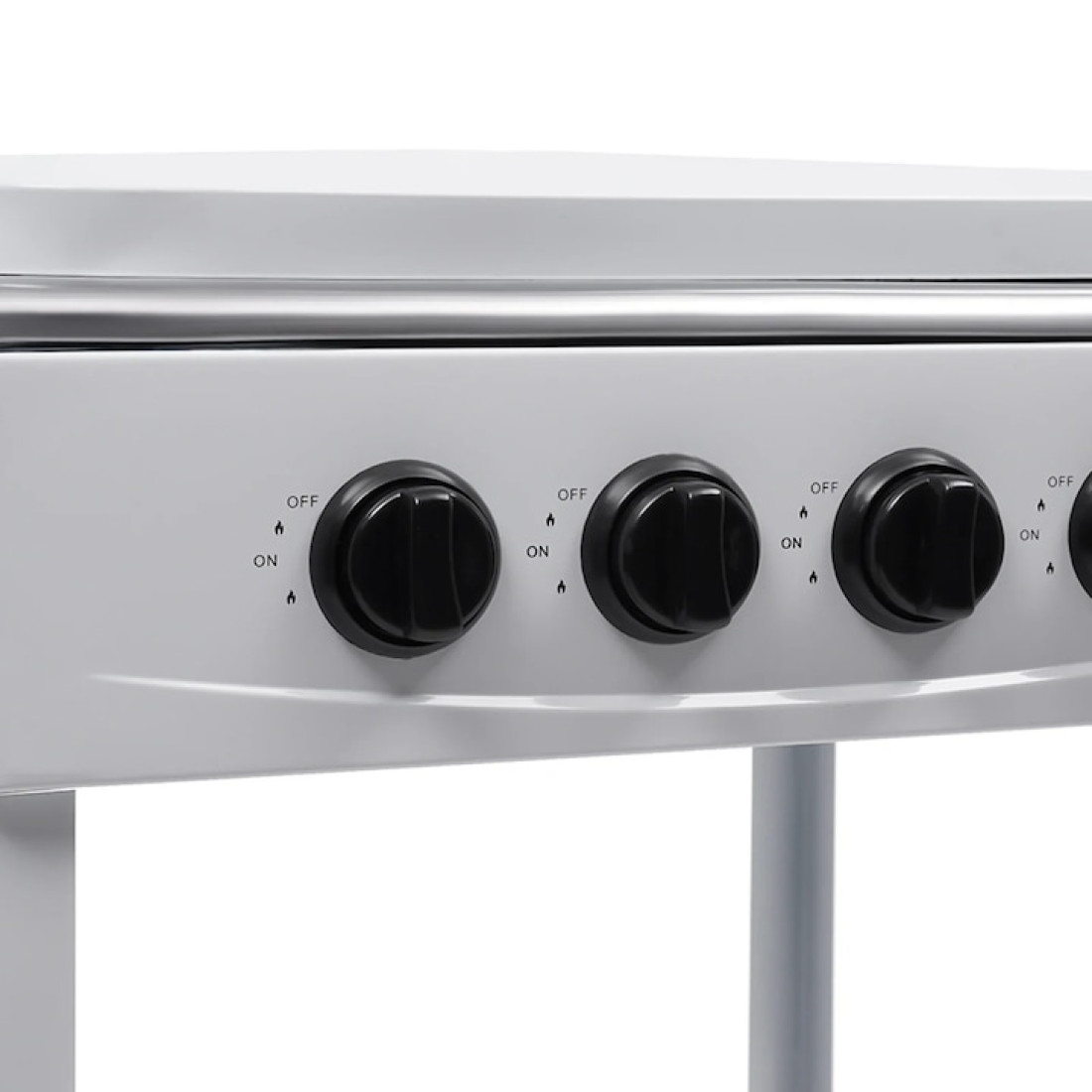 Aragaz pe gaz, 4 arzatoare, raft dublu, butoane rotative, gri deschis