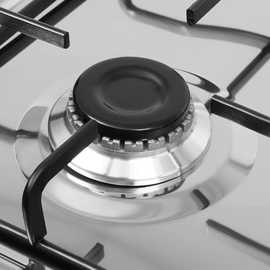 Aragaz pe gaz, 4 arzatoare, raft dublu, butoane rotative, gri deschis