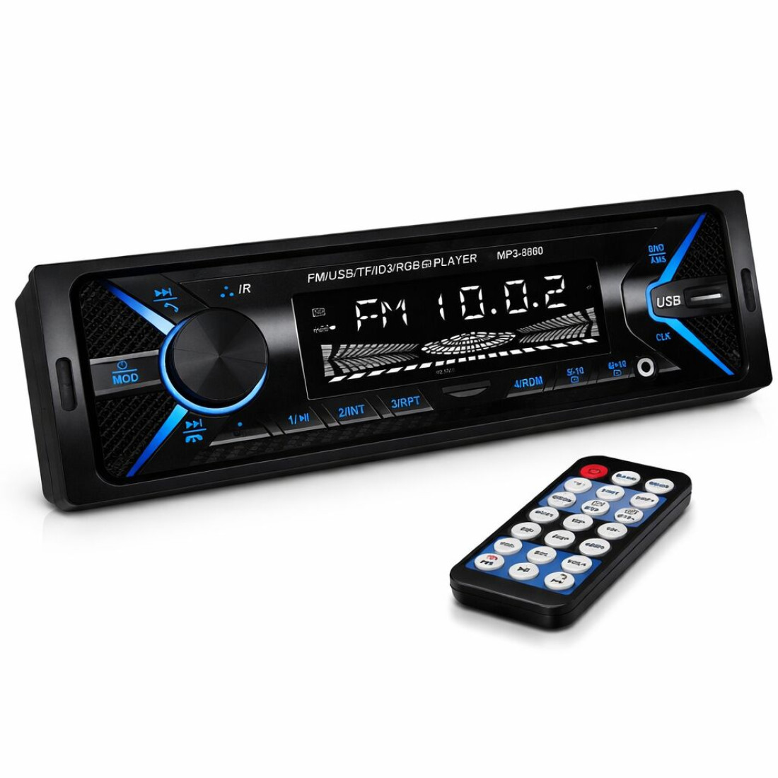 Casetofon auto RGB cu Bluetooth, MP3 player, USB, card SD, Radio, telecomanda