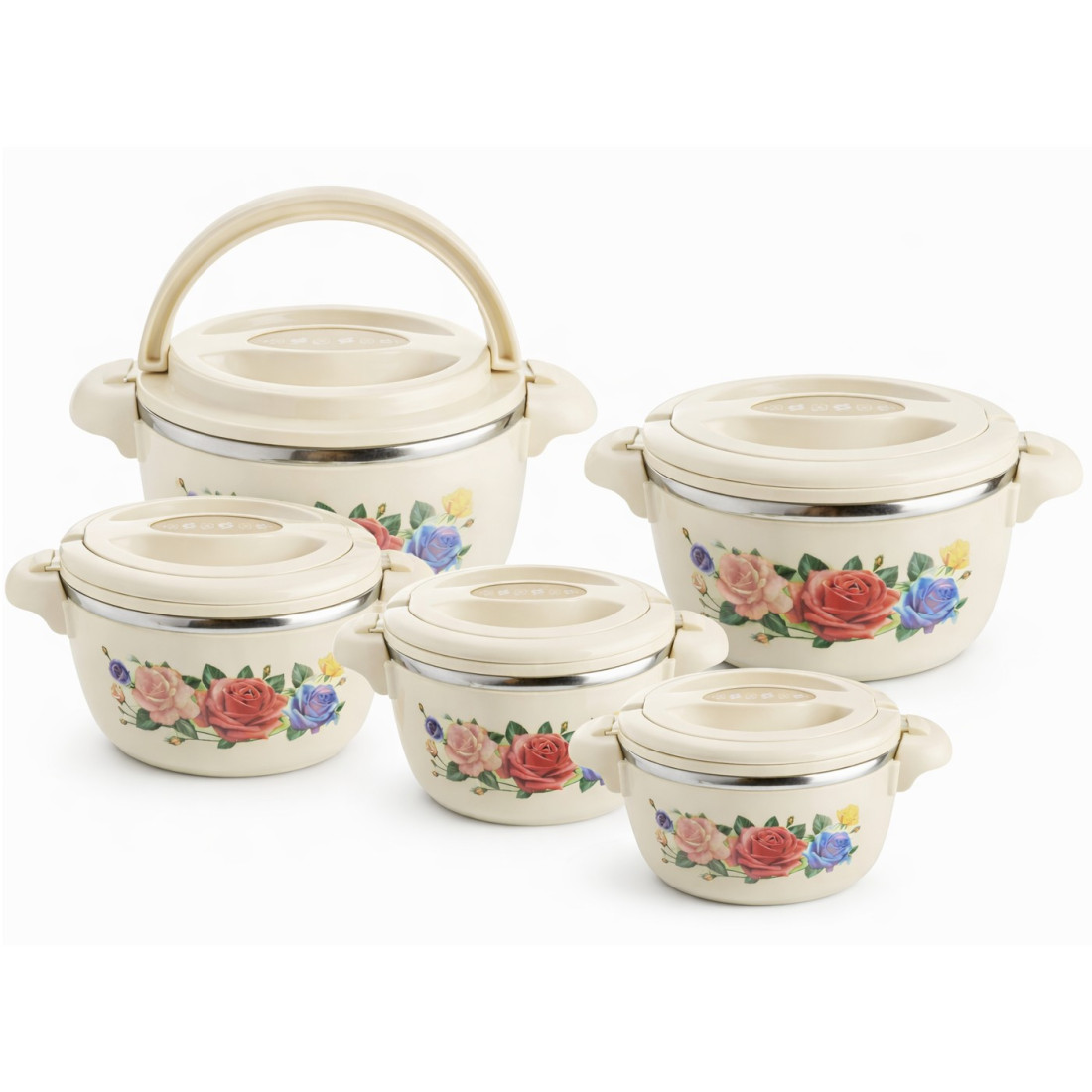 Set 5 caserole termice 1L, 2L, 4L, 6, 8L, crem