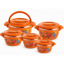 Set 5 caserole termice 1L, 2L, 4L, 6, 8L, portocaliu