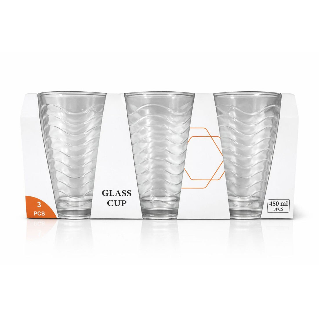 Set 3 pahare sticla, design elegant, 450 ml