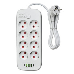 Prelungitor 2m multifunctional 8 prize, 3 x USB 2.1A, 2 x porturi USB-C si Intrerupator