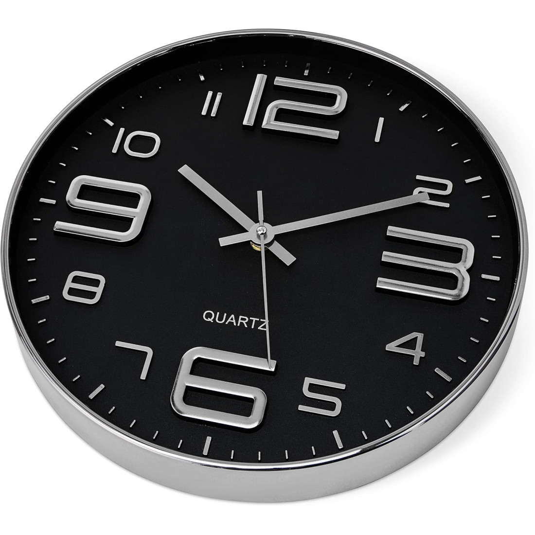 Ceas de perete modern cu angrenaj argintiu, cadran negru, ceas mecanic decorativ pentru sufragerie, cifre tridimensionale, ceas de perete de 34 cm, minimalist, elegant pentru decorul casei